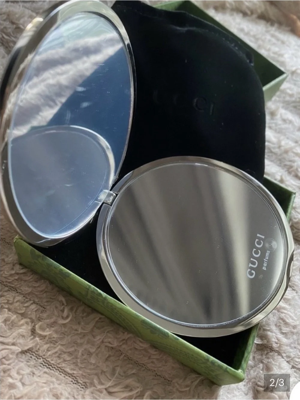 Gucci Silver Tone Embossed GG Compact Mirror